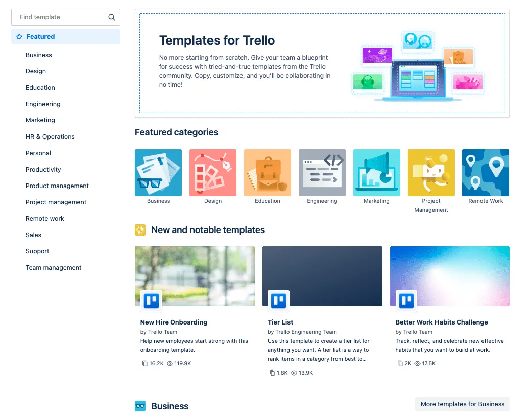 Exemple d'exemples de modèles Trello