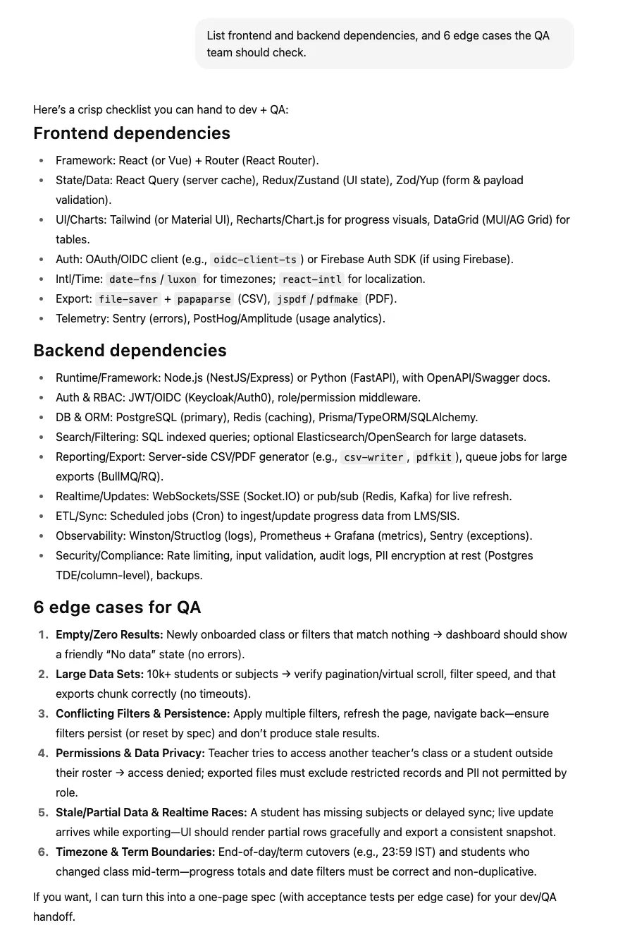 Daftar ketergantungan frontend dan backend untuk dashboard Anda.