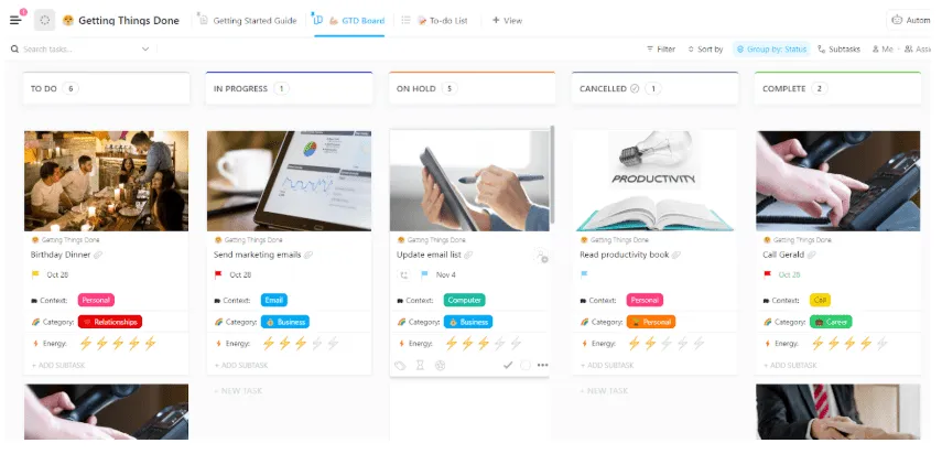 ClickUp Шаблон „Getting Things Done“