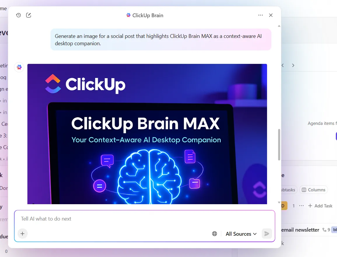 ClickUp Brain: Delegieren Sie alltägliche Aufgaben wie die Erstellung von Inhalten an KI-Tools.