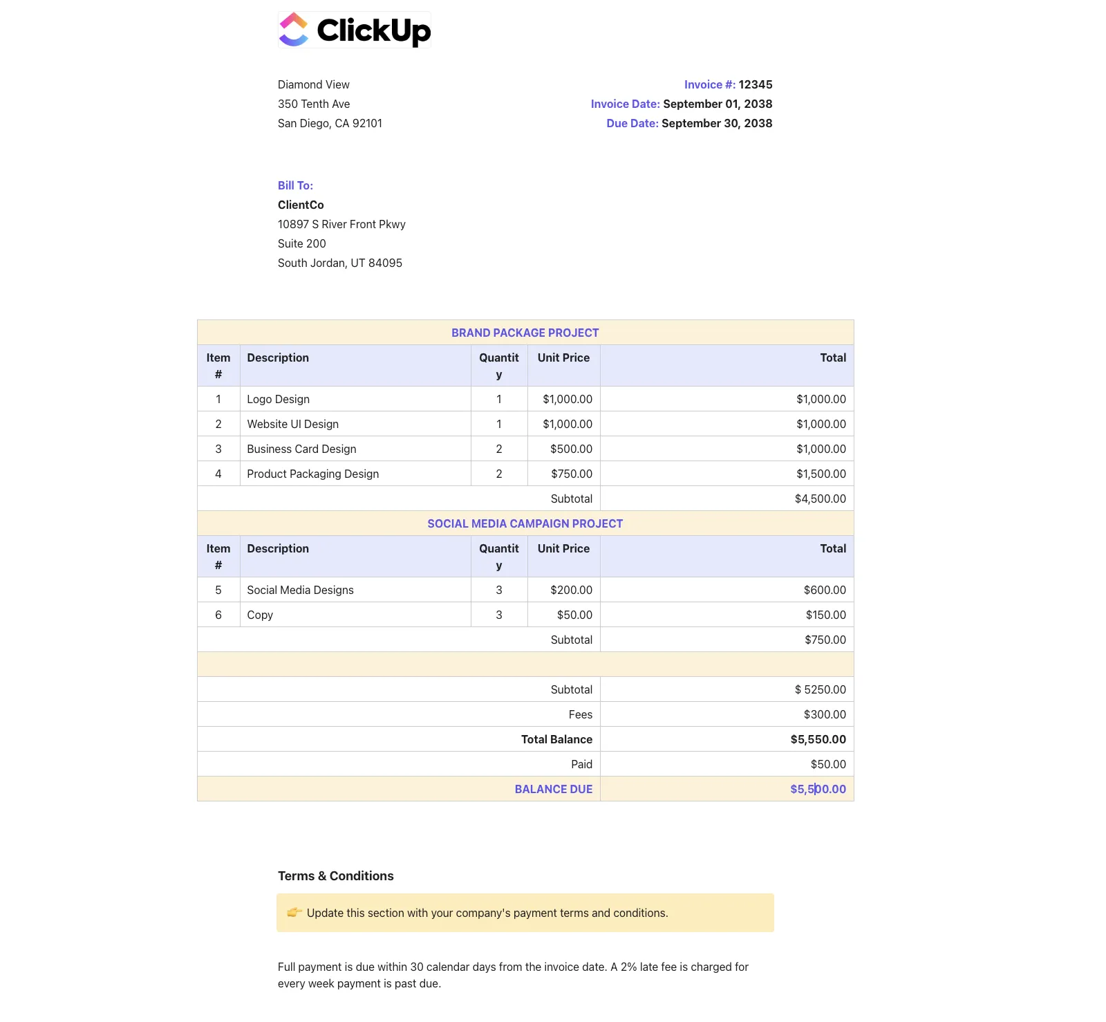 ClickUp 請求書テンプレート