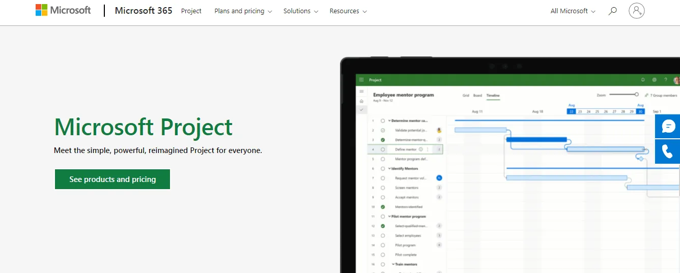 Página inicial do Microsoft Project