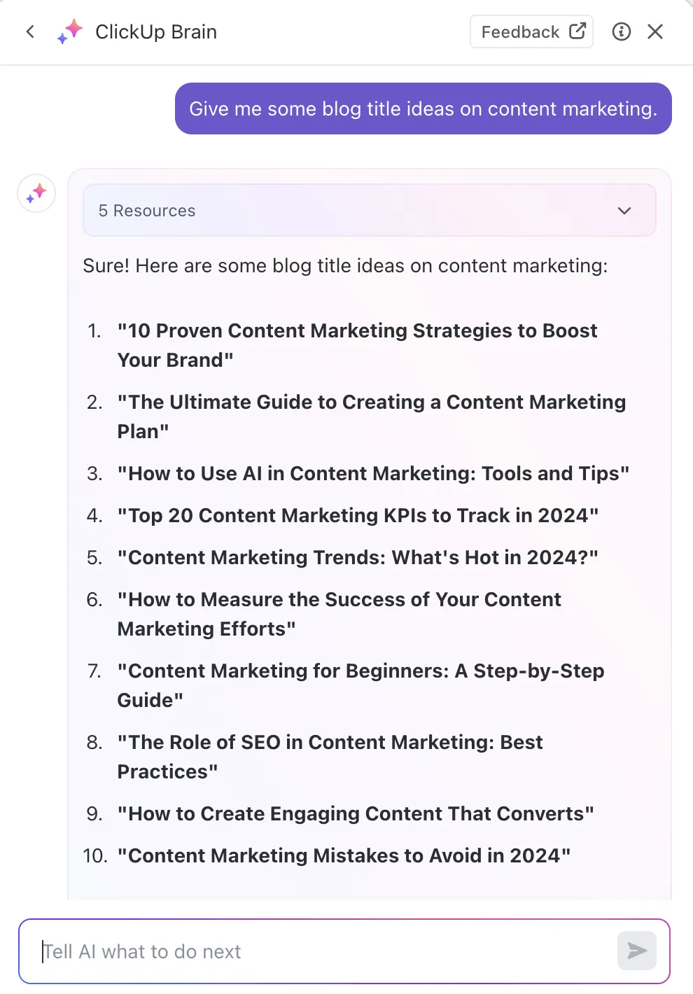No te quedes bloqueado: pide sugerencias a ClickUp Brain