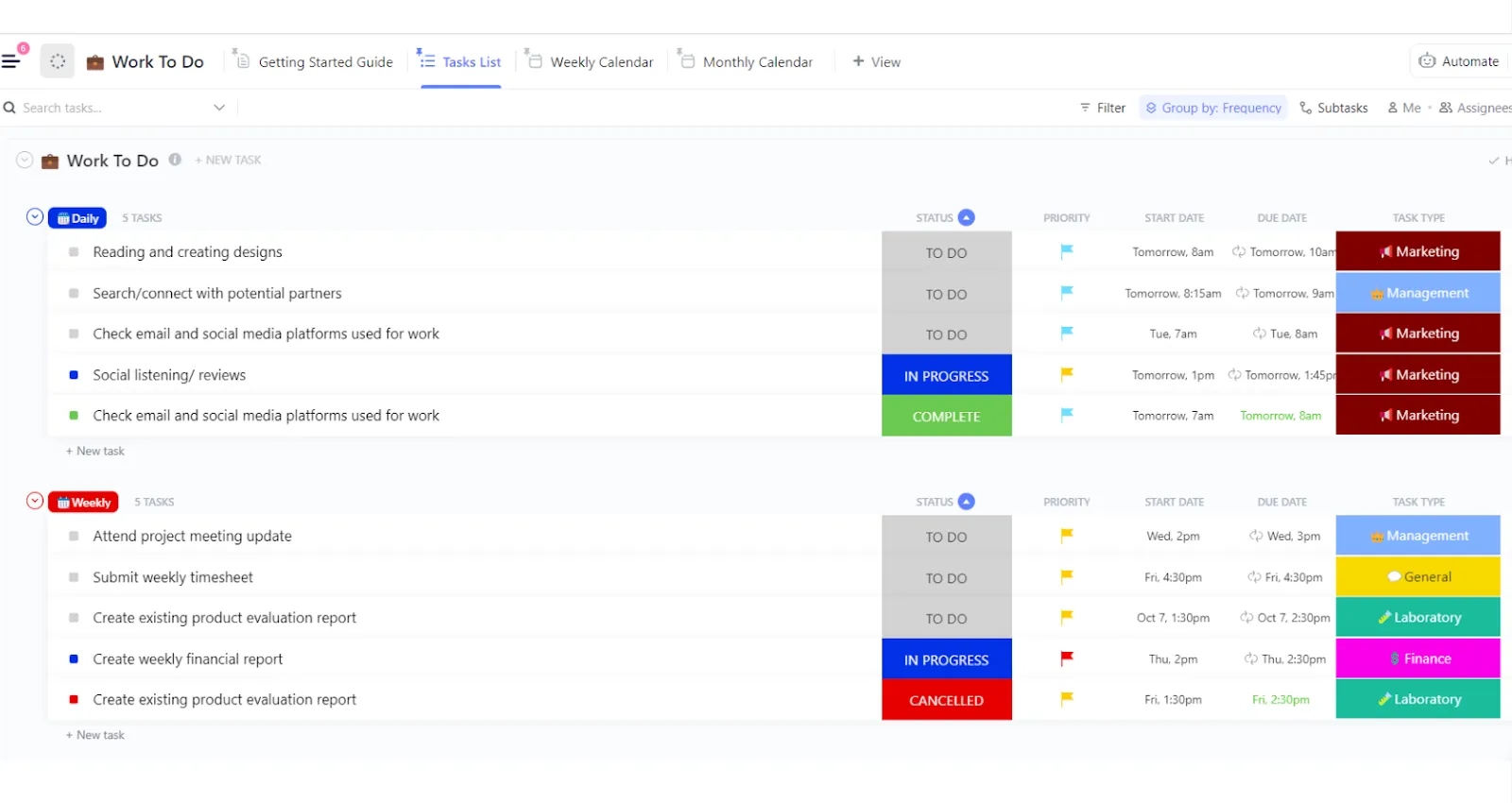 Modèle de liste de tâches ClickUp Work