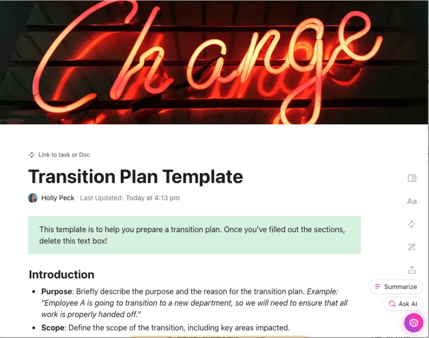 Template Rencana Transisi ClickUp