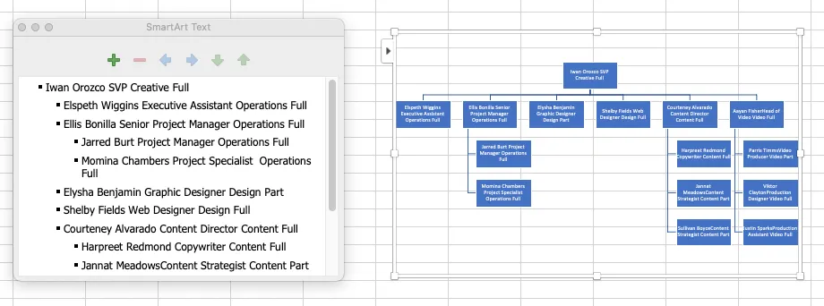 ví dụ về biểu đồ tổ chức trong Excel từ phong cách smartart