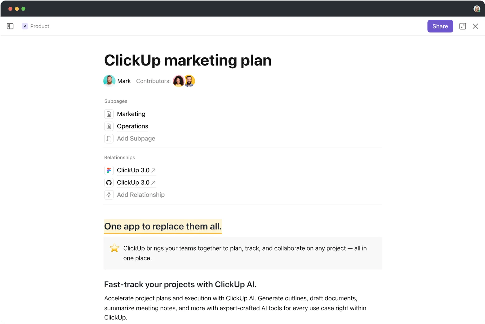 Организирайте и оптимизирайте работния процес на вашия екип с ClickUp Docs: Документ с изисквания към софтуера