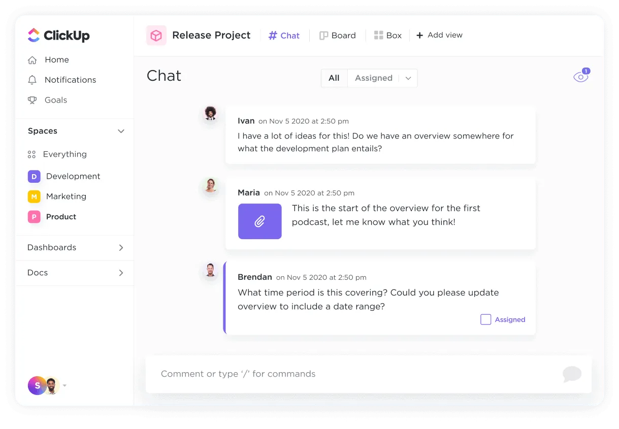 Chat ClickUp Afficher