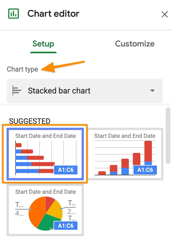 Chọn biểu đồ cột chồng trong Google Trang tính