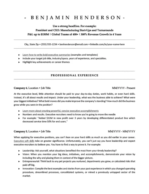 Plantilla de currículum para director ejecutivo