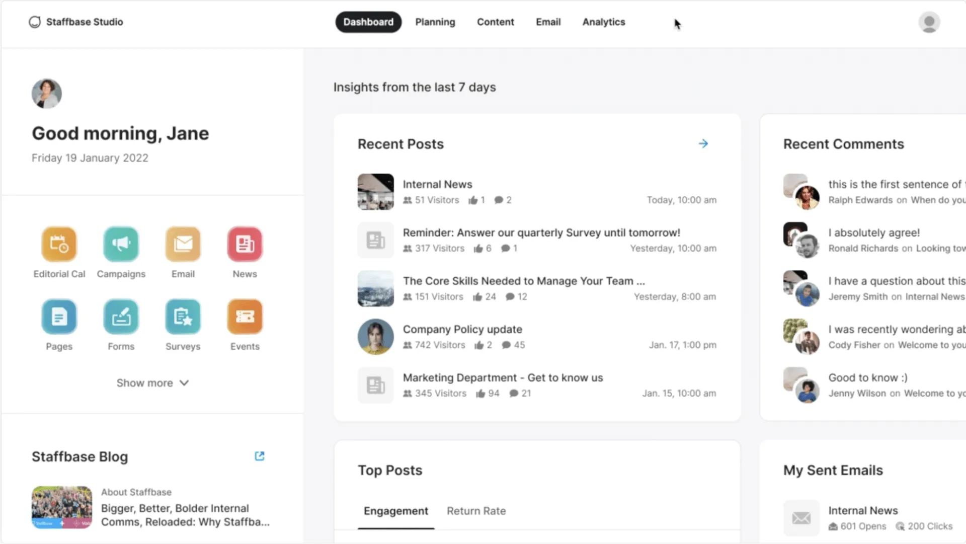 Staffbase Dashboard: alternative a Facebook Workplace