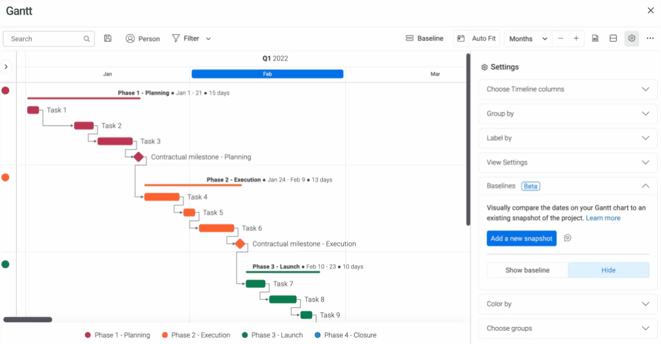 Monday vs Airtable: Tính năng Gantt Baseline trong Monday