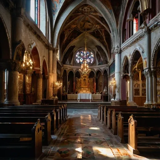 Interior ornamentado de uma igreja medieval