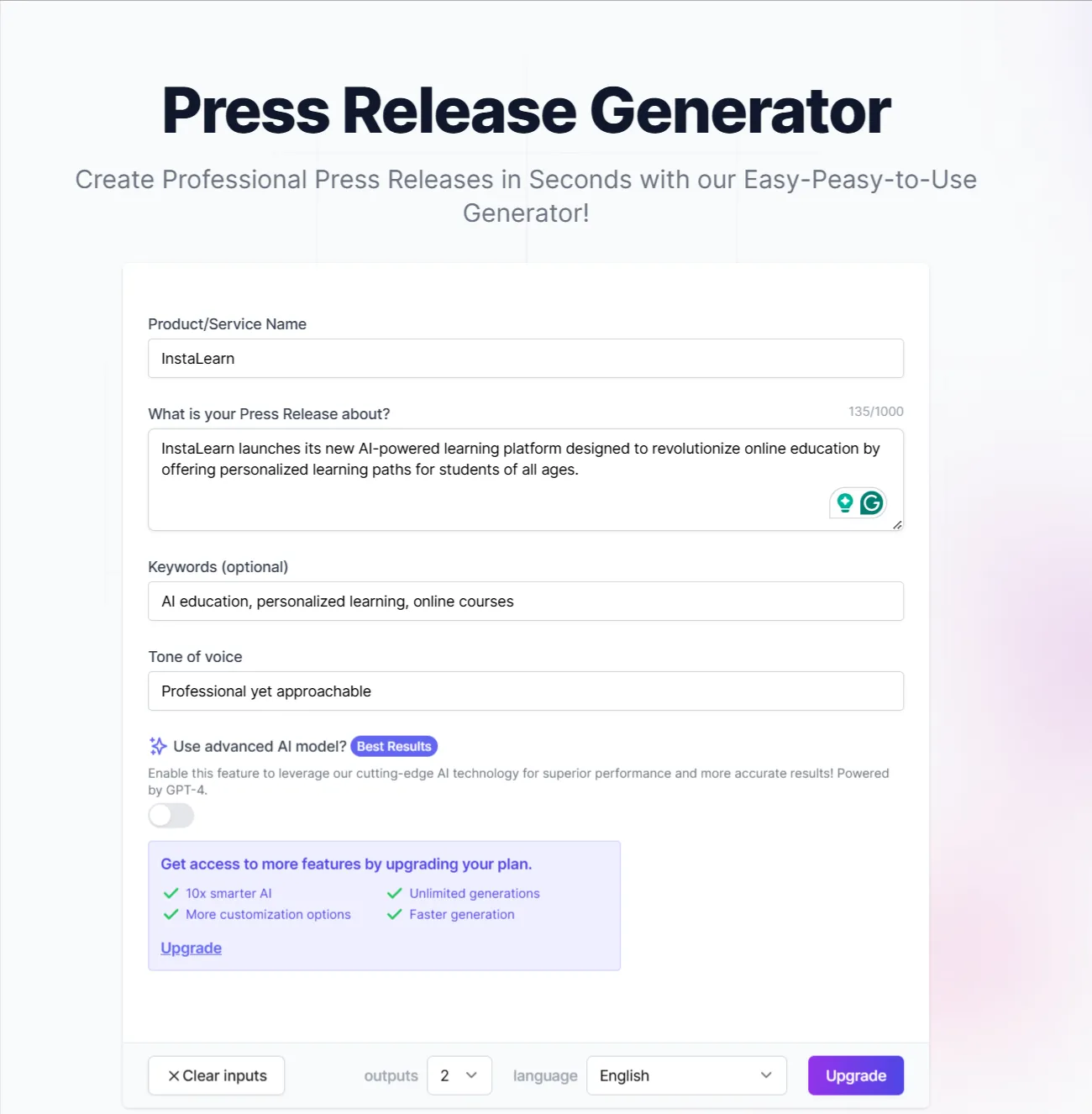 Easy-Peasy.AI: AI-generator voor persberichten