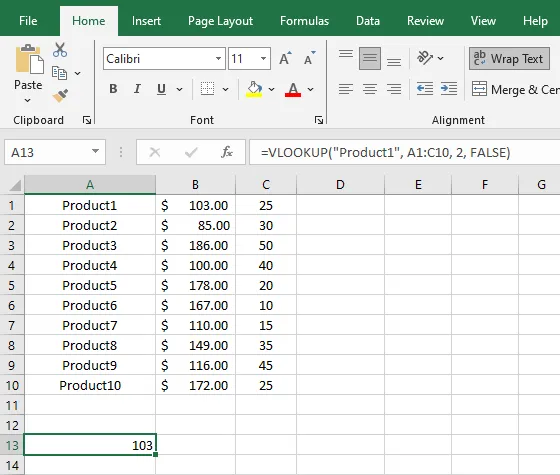 Verileri dikey olarak arama [VLOOKUP]: Excel hile sayfası