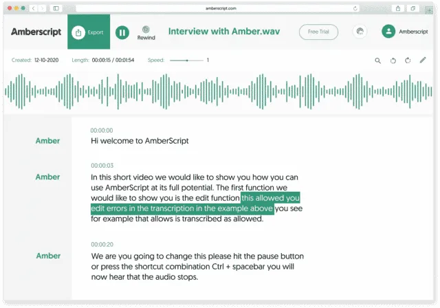 Amberscript Dashboard