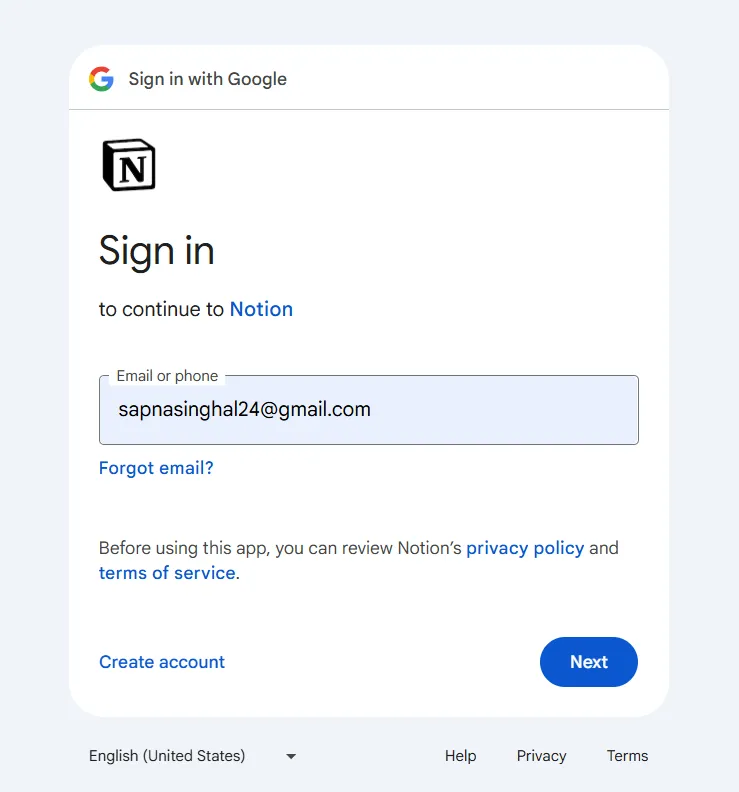Accedi con Google: accesso a Notion