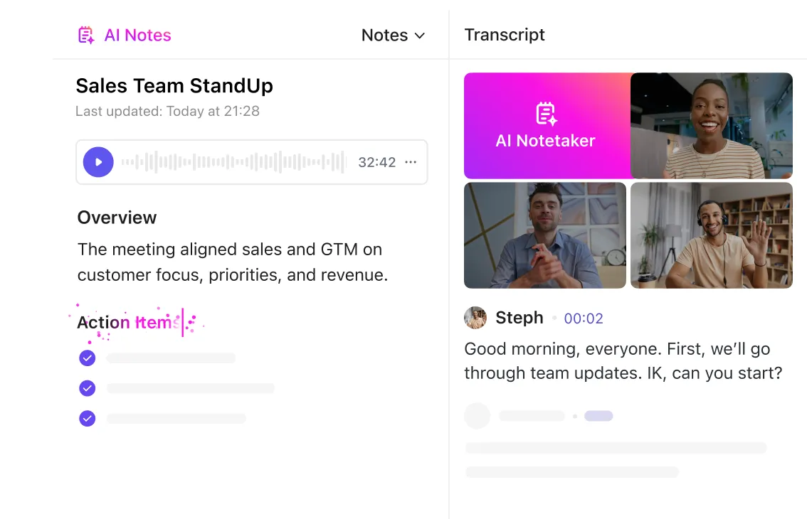 Satış StandUp için ClickUp Notetaker'ı kullanın