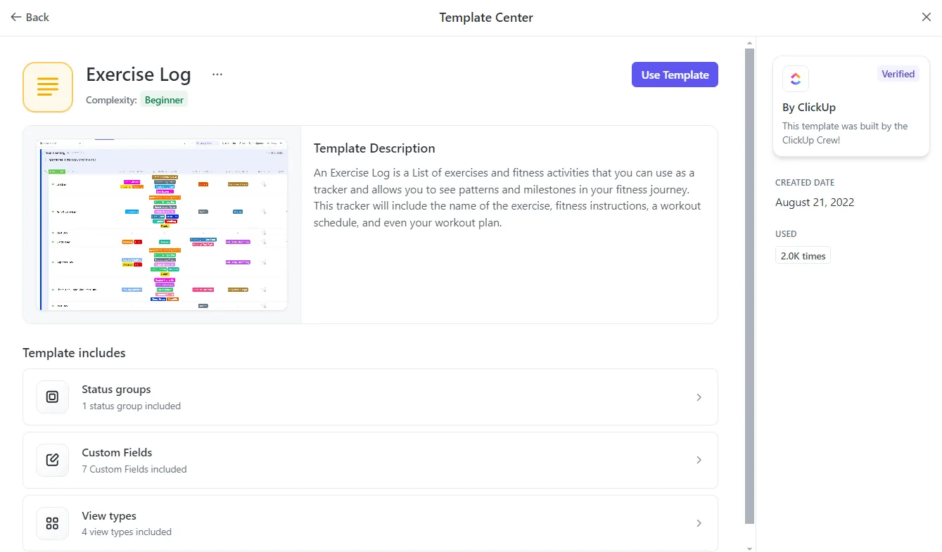 Realiza un seguimiento de tu estado de ánimo y tus niveles de energía después de la meditación diaria con la plantilla de registro de ejercicios de ClickUp.