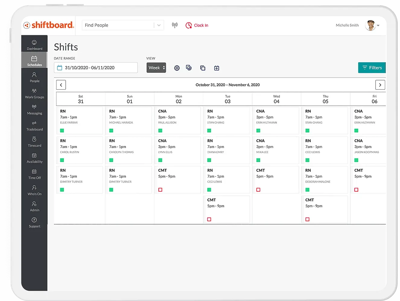 Shiftboard ScheduleFlex Bảng điều khiển