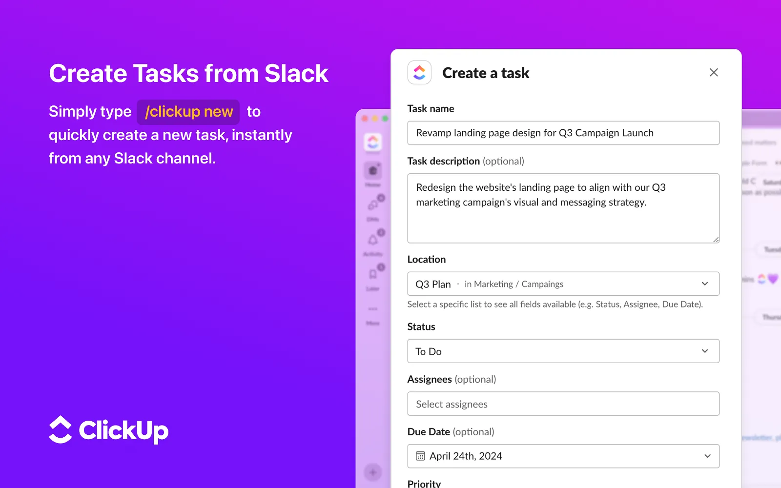 最高のClickUp連携機能:Slack