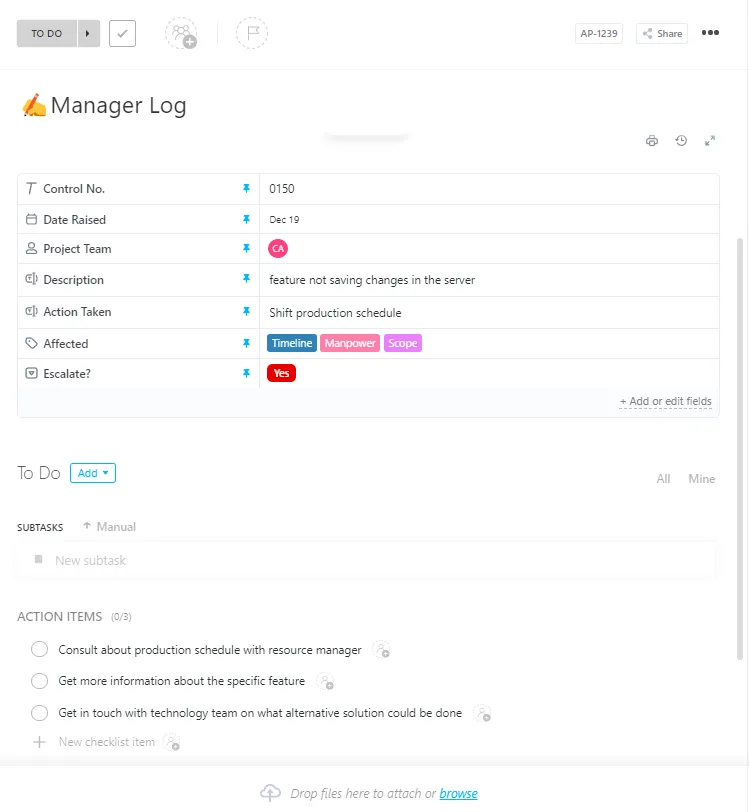 ClickUp 관리자 로그 템플릿