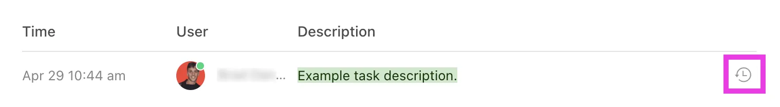 Tâche ClickUp : historique des modifications de Google Sheets