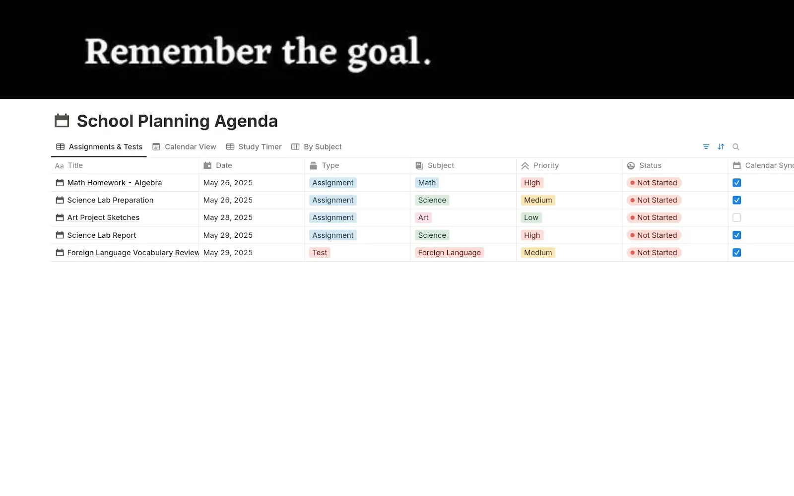 Studieagenda door Notion
