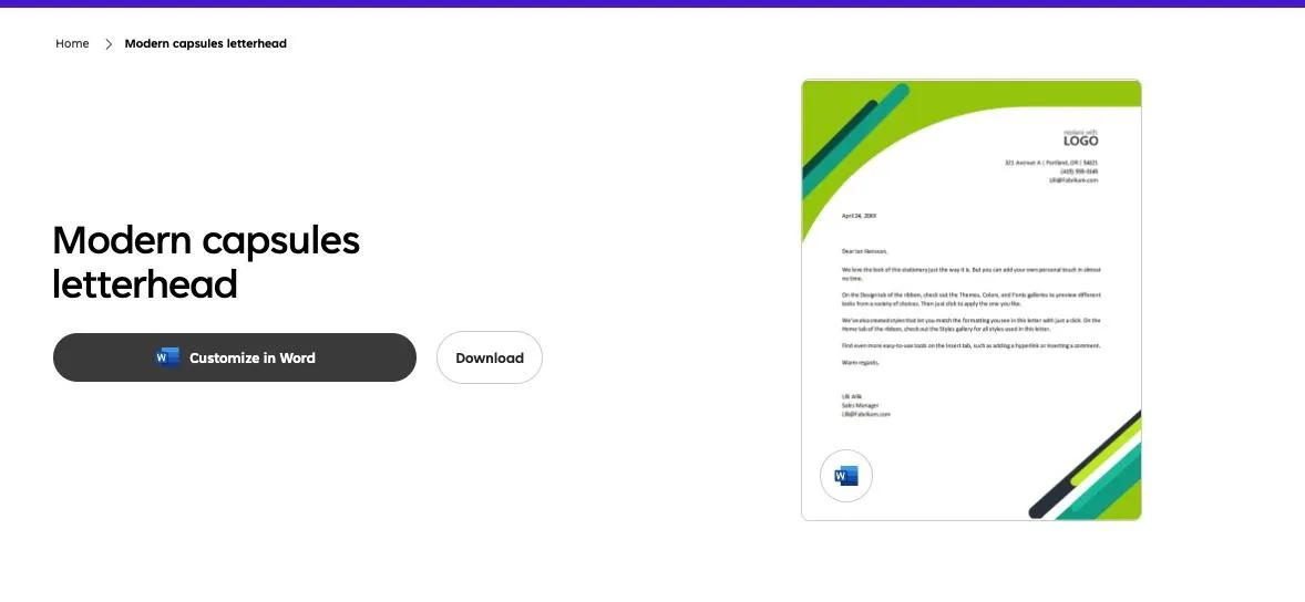 Modello di branding per carta intestata Modern Capsules di Microsoft Word
