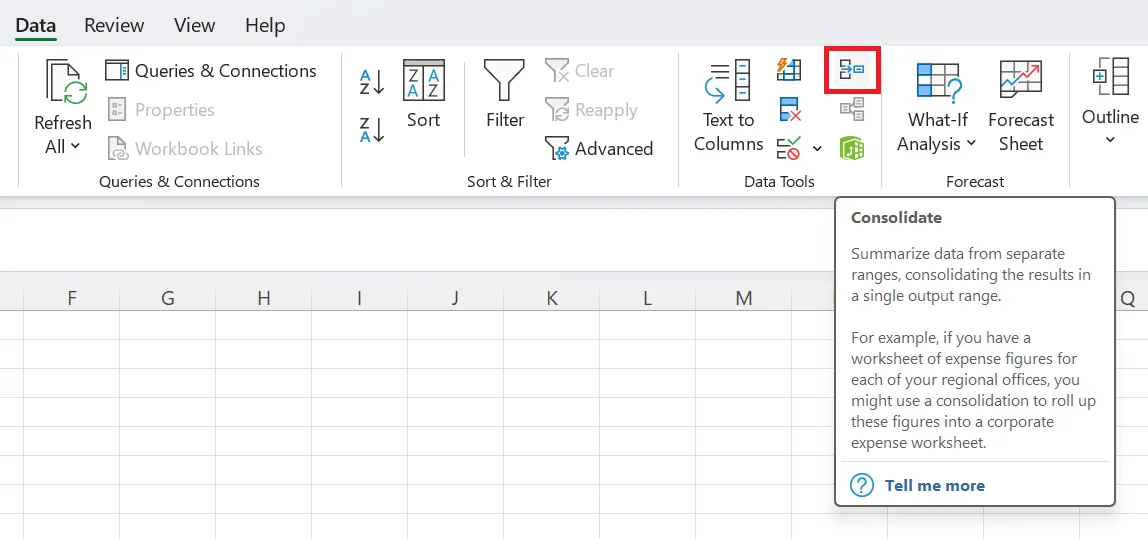 2つのExcelスプレッドシートのマージ方法:Excelで「統合」機能を見つける