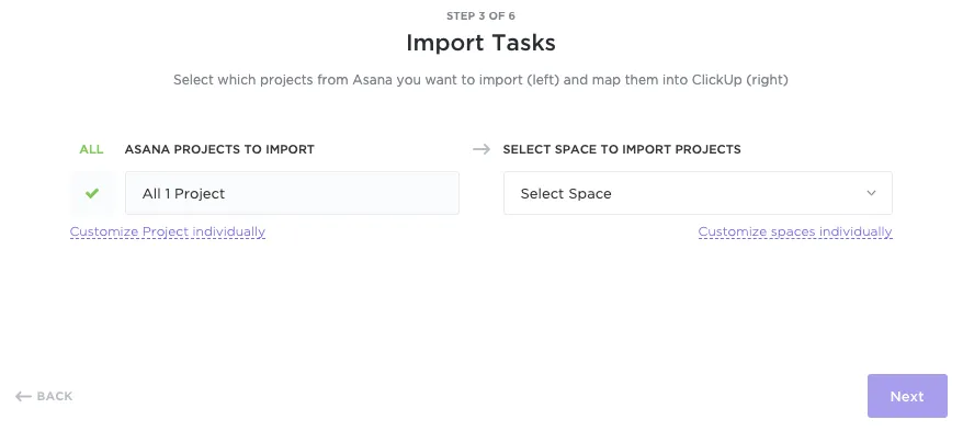 Cómo exportar desde Asana a carpetas de ClickUp
