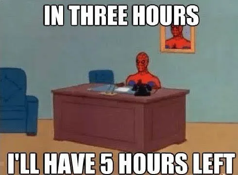 Meme sobre el cálculo de la hora de salida