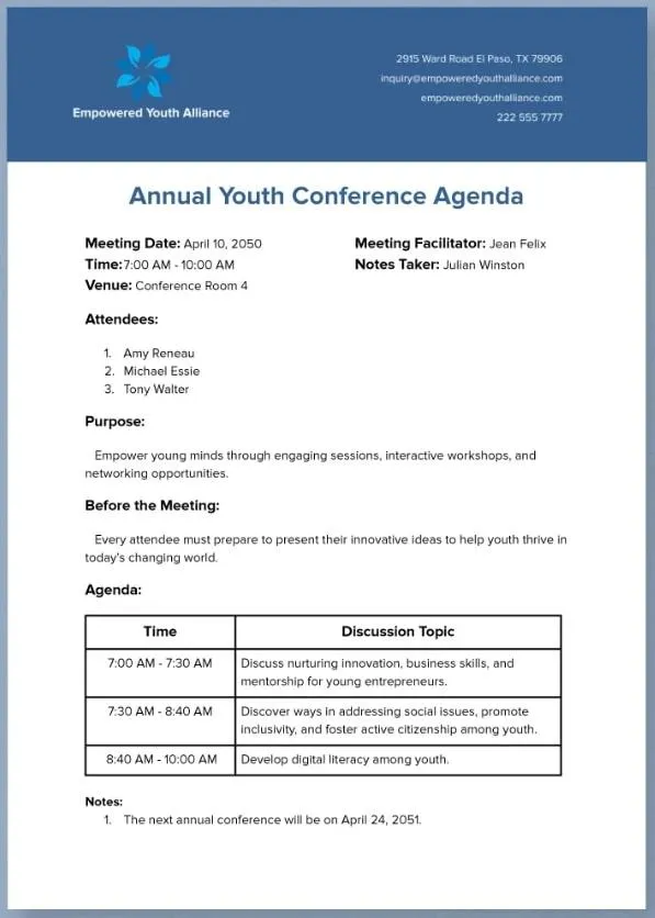 Word-Vorlage für Konferenzagenden