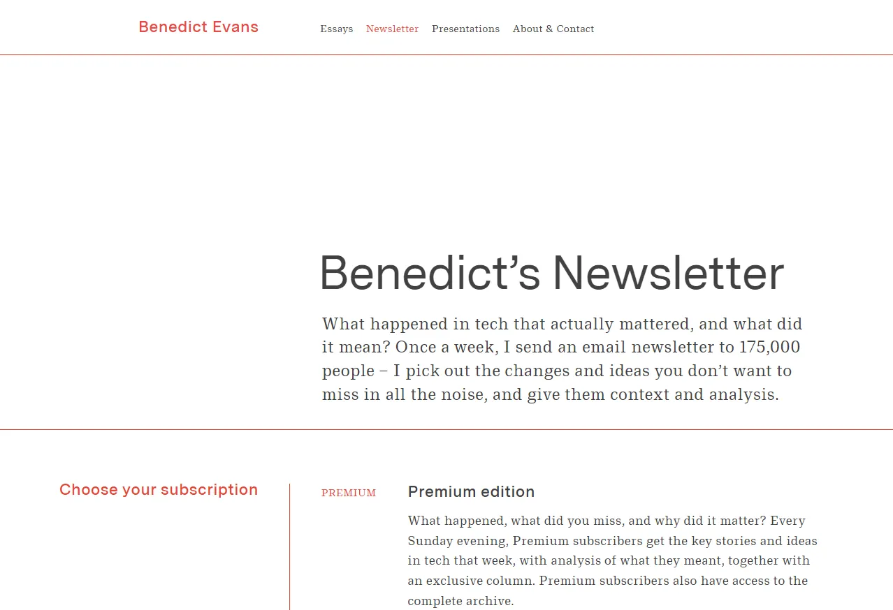 Ảnh chụp màn hình trang chủ của Benedict's Newsletter