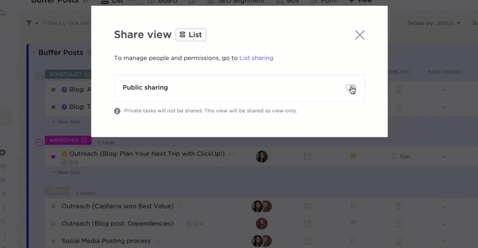 ClickUp compartir públicamente