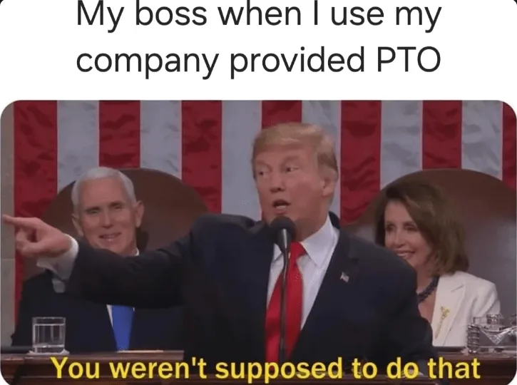 Reacción del jefe cuando uso el meme PTO.
