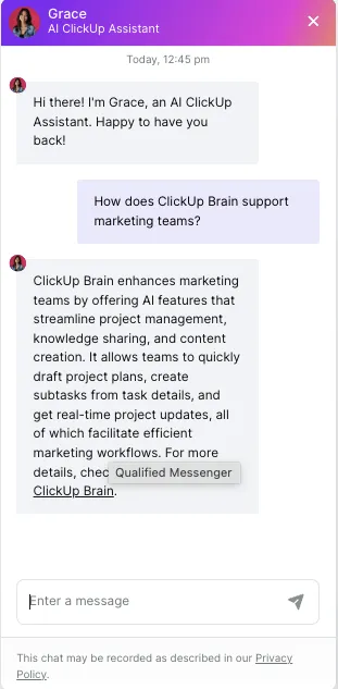 ClickUp AI Assistant : exemple de génération augmentée par la récupération