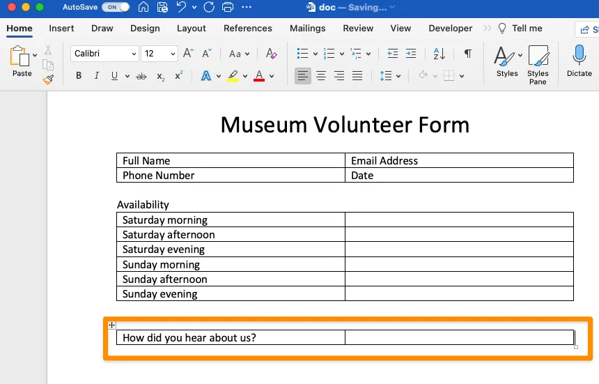 creare un elenco a discesa in Word
