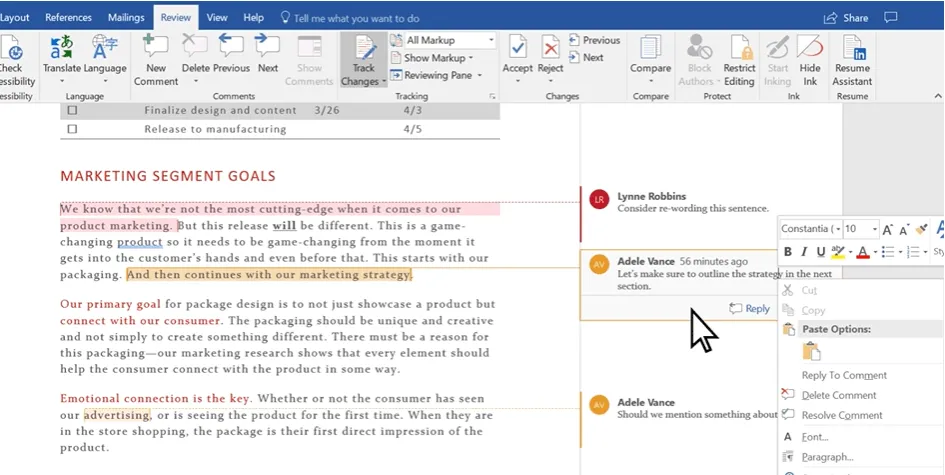 Поле за коментари  за проследяване на промените в MS Word