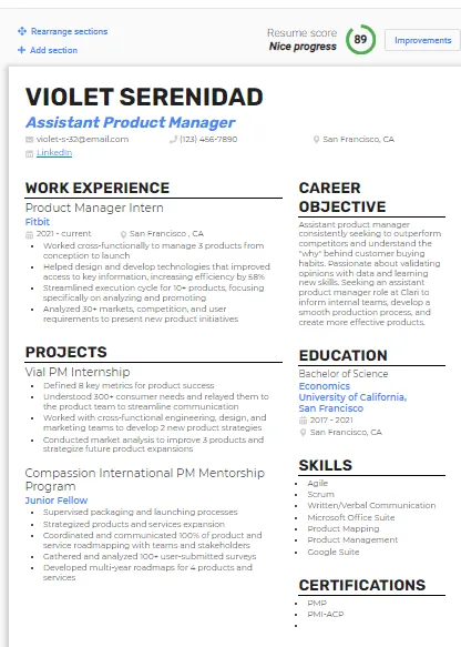 Modèle de CV d'assistant chef de produit