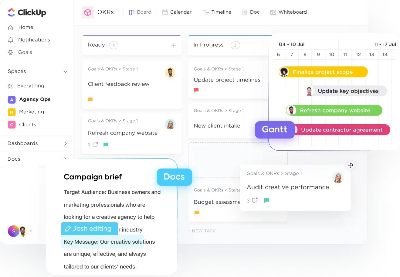 Plánujte, vytvářejte a prezentujte svou práci na jednom místě pomocí ClickUp Creative Agency Workflow.