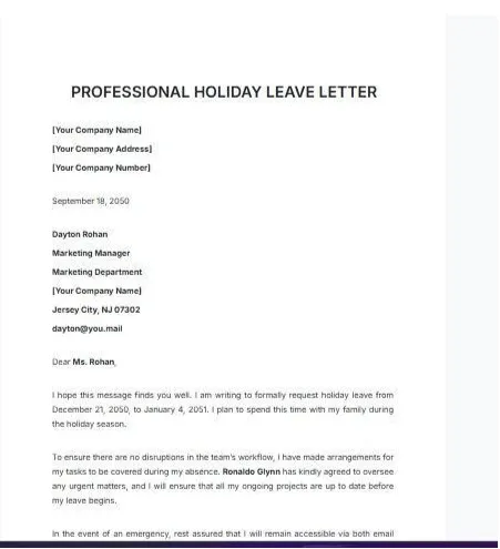 Profesionální šablona žádosti o dovolenou od Template.Net