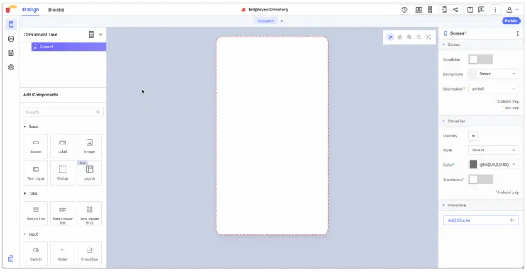 Exemple Thunkable pour les générateurs d'applications low-code