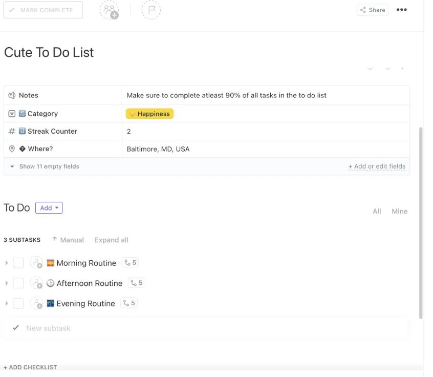 เทมเพลตรายการสิ่งที่ต้องทำประจำวันของ ClickUp: 75 ความท้าทายแบบง่าย ฟรี