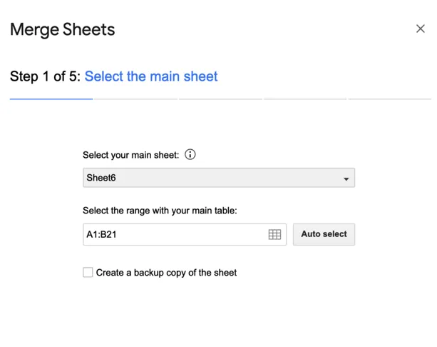 Langkah 1 untuk menggunakan add-on 'Merge Sheets' di Google Sheets