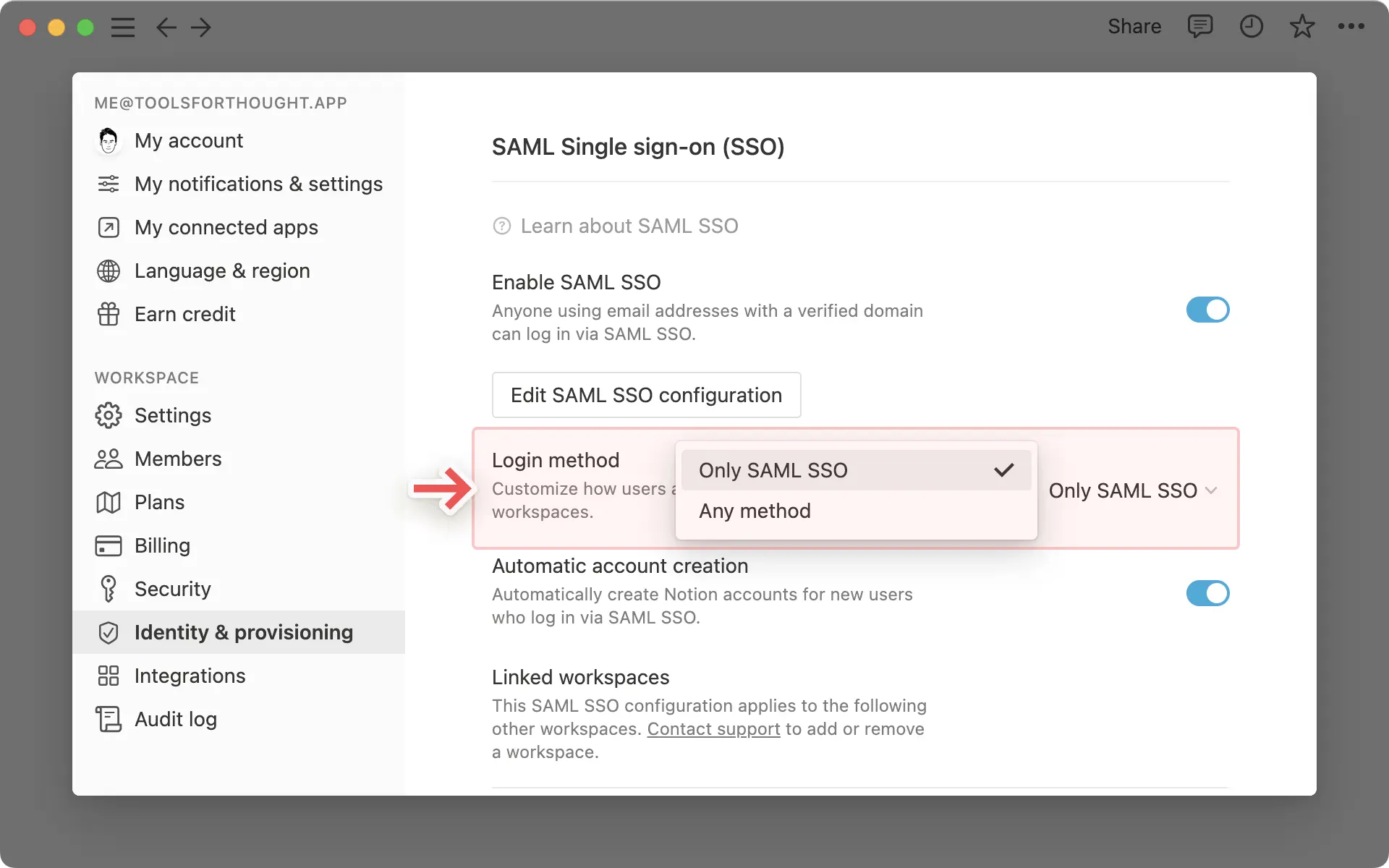 SAML SSO: accesso a Notion
