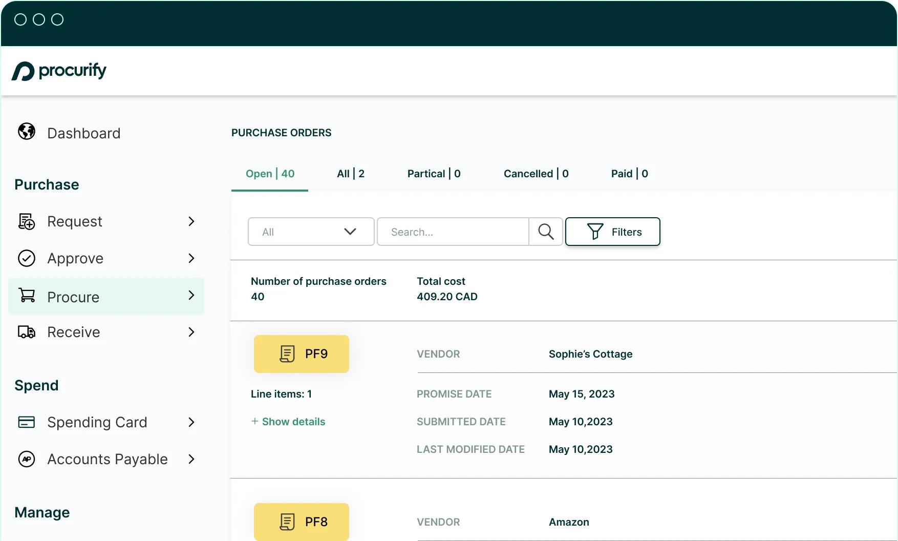 Procurify-Dashboard