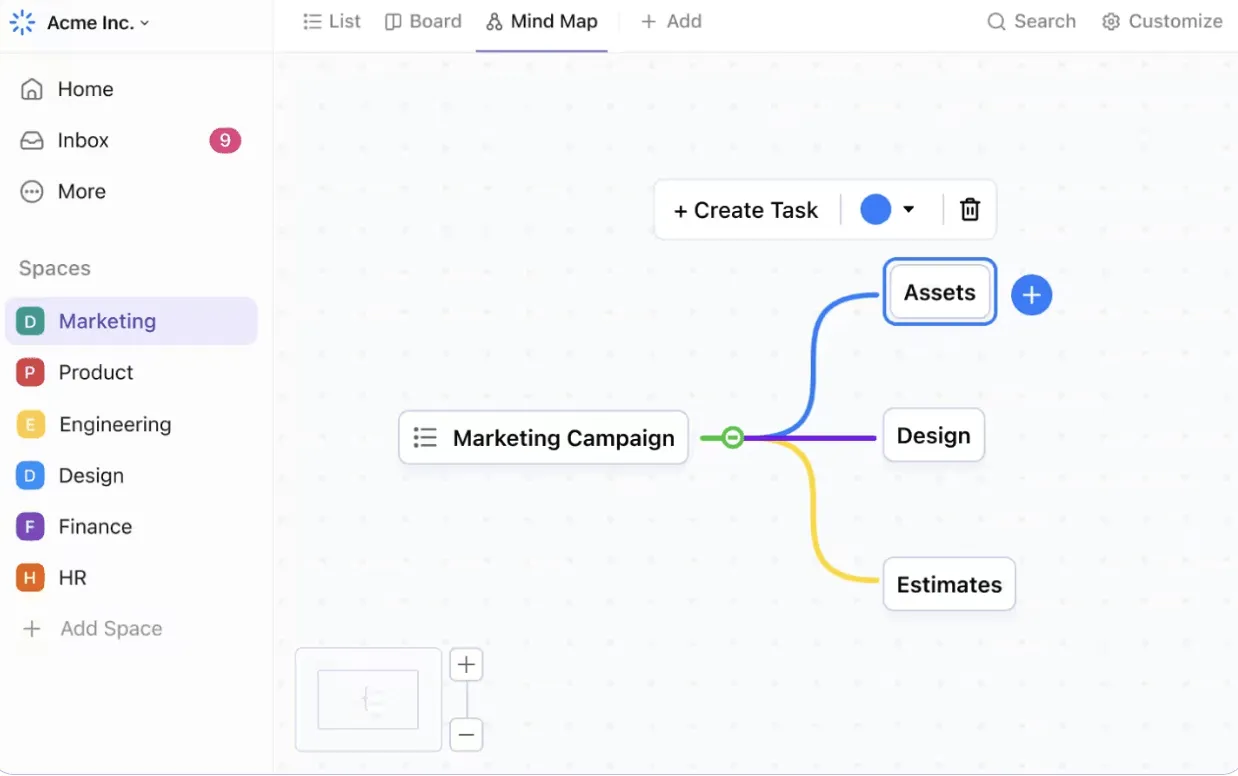 Nutzen Sie ClickUp Mindmaps, um User Journeys und andere Workflows zu entwerfen