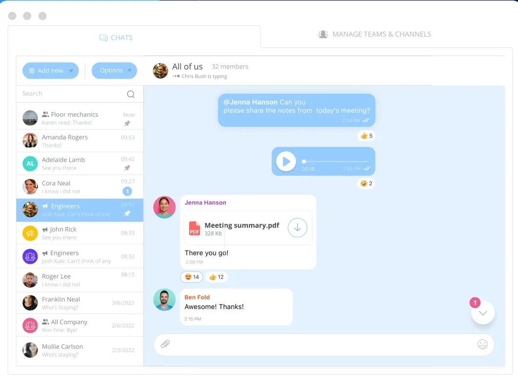 Connecteam과 ClickUp의 작업 관리 및 팀 채팅 비교