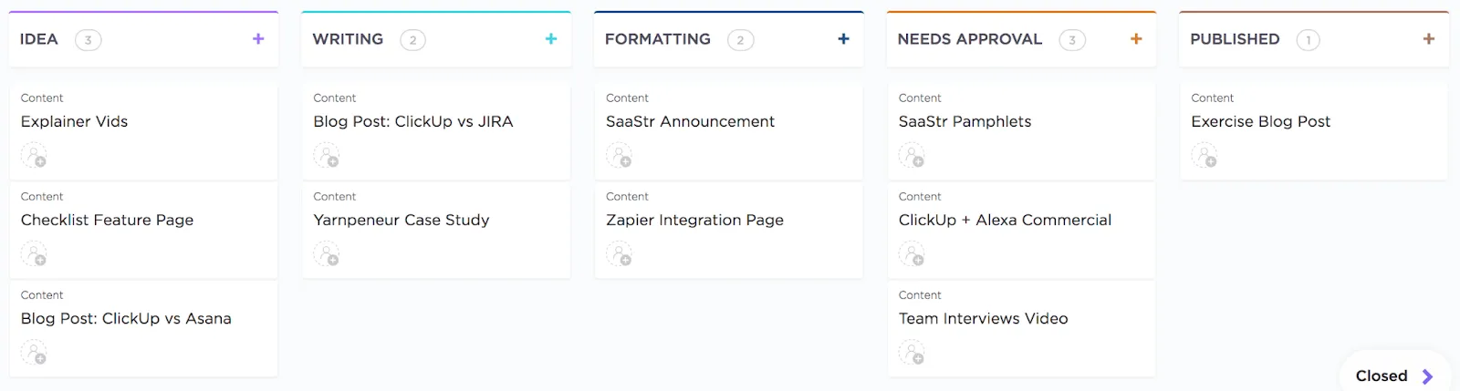 Stati personalizzati ClickUp: project management per i progetti di marketing